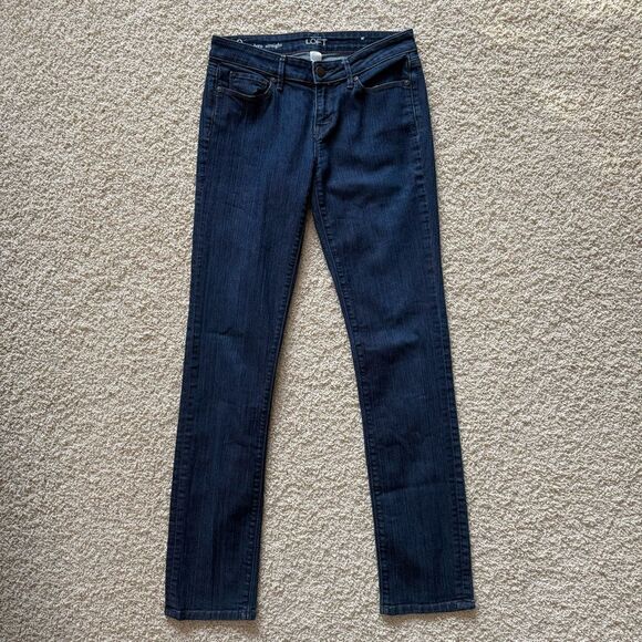 LOFT Modern Straight Jeans Dark Blue Wash Mid Rise Size 0 - Picture 5 of 9